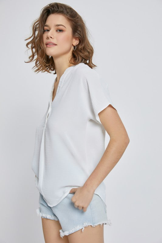 Dolman Short Sleeve Button Top
