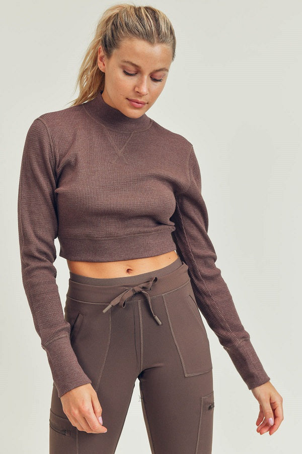 Waffle Long  Sleeve Cropped Top
