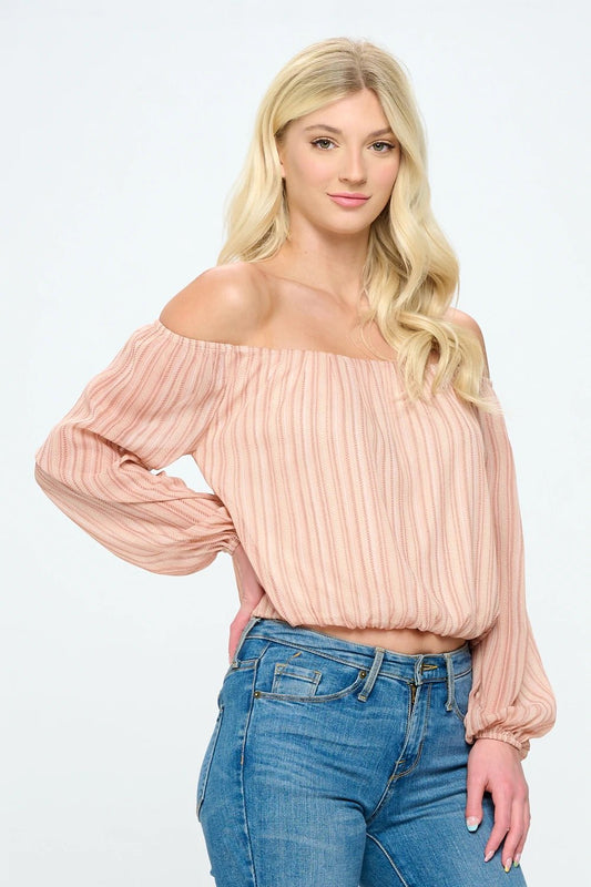 Off Shoulder Stripe Yoru Chiffon - House of Drip Apparel