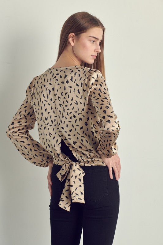 Surplice Long Sleeve Satin Blouse Top - House of Drip Apparel