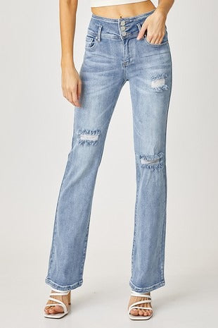 High-Rise Button Down Straight Jeans