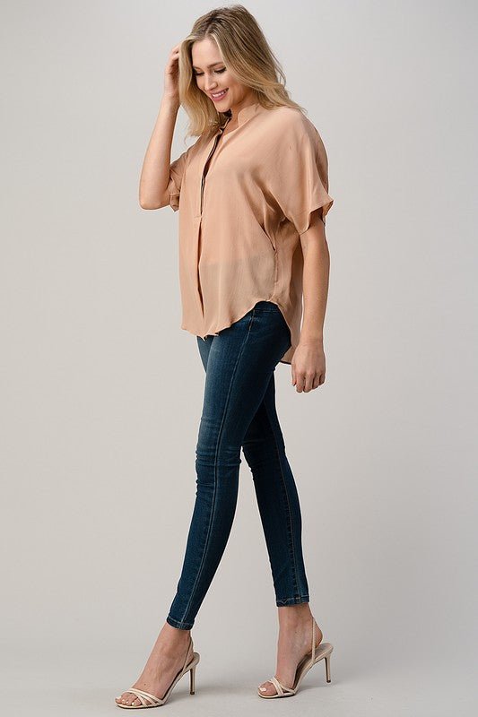 Dolman Sleeve Silk Solid Blouse Top - House of Drip Apparel