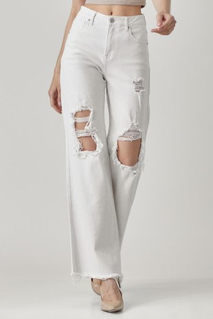 High-Rise Distressed Wide Leg Dad Jeans