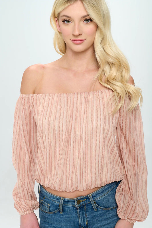 Off Shoulder Stripe Yoru Chiffon