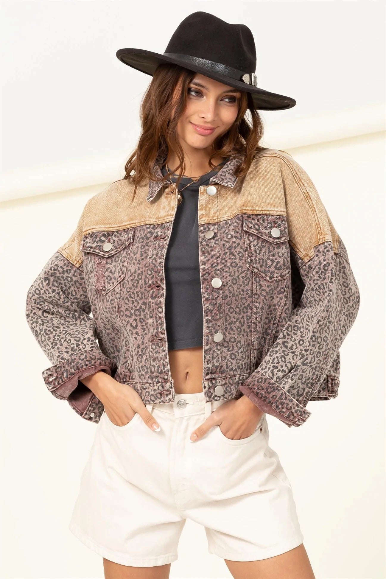Get Me Wild Leopard Print Button - Front Denim Jacket - House of Drip Apparel