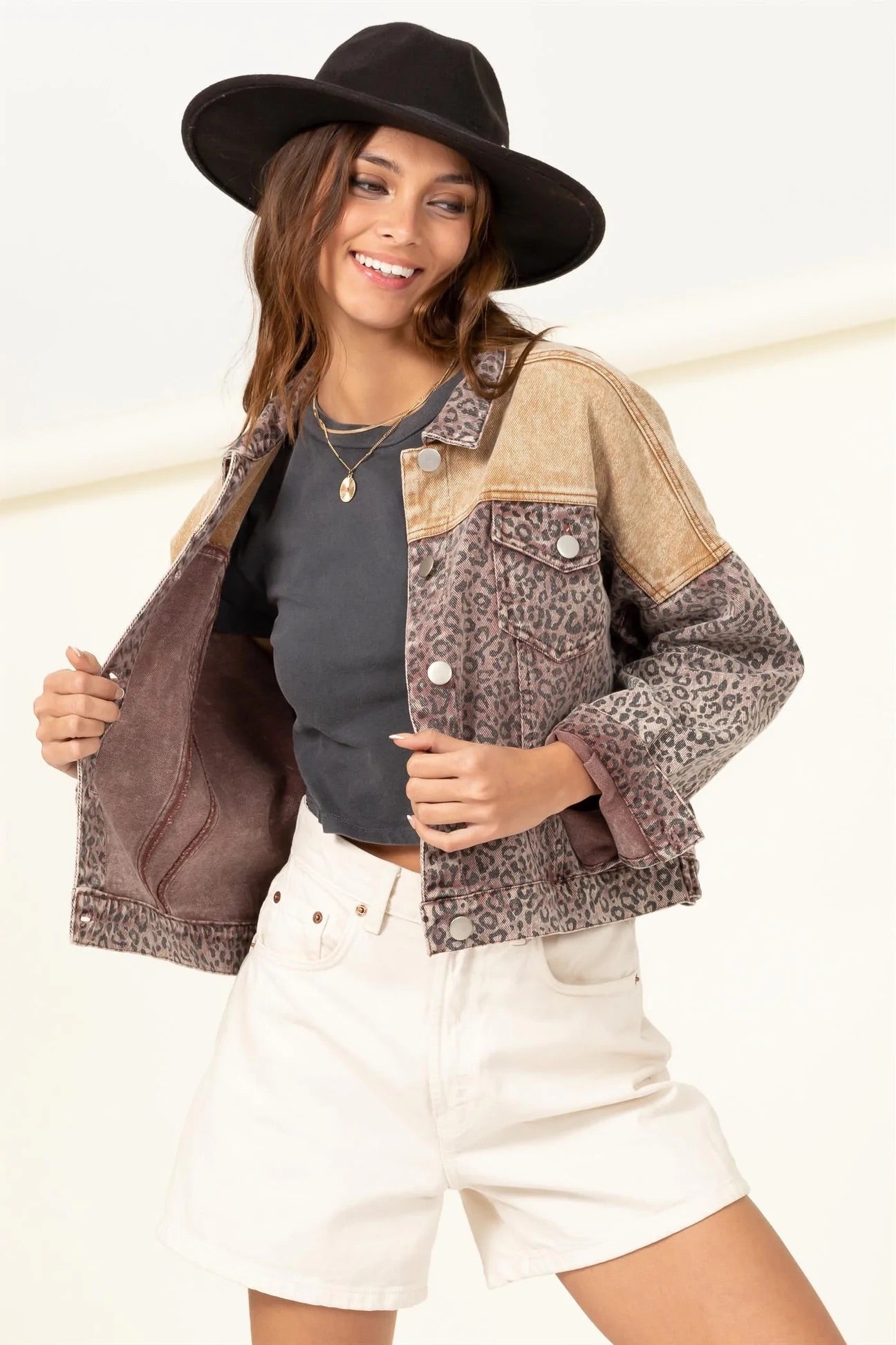 Get Me Wild Leopard Print Button - Front Denim Jacket - House of Drip Apparel