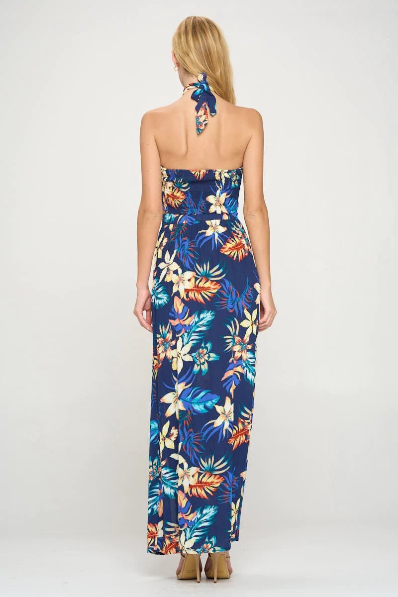 Halter Crop Top & Maxi Skirt Tropical Print - House of Drip Apparel