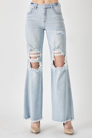 High - Rise Distressed Wide Leg Dad Jeans - House of Drip Apparel