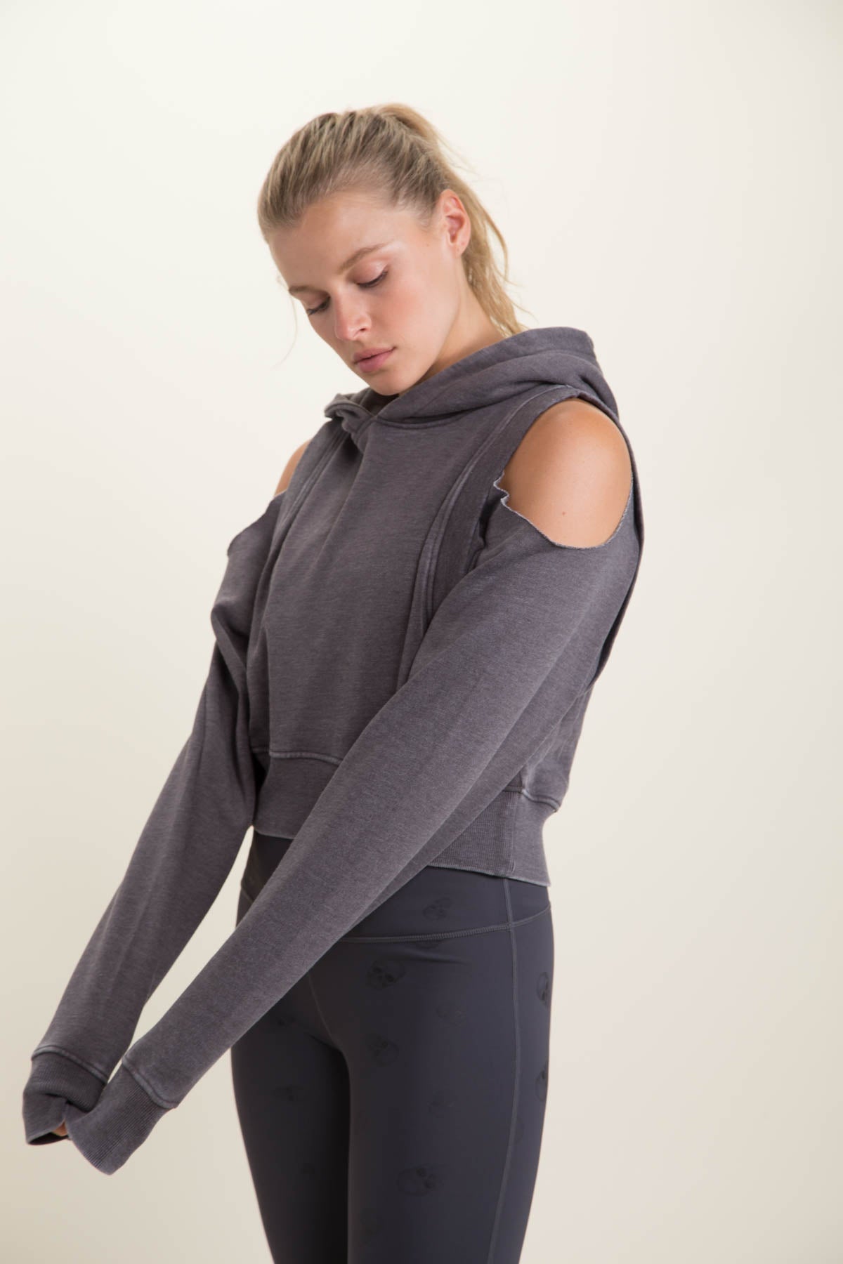 Hooded Sweatshirt Open Shoulder Crop - House of Drip Apparel