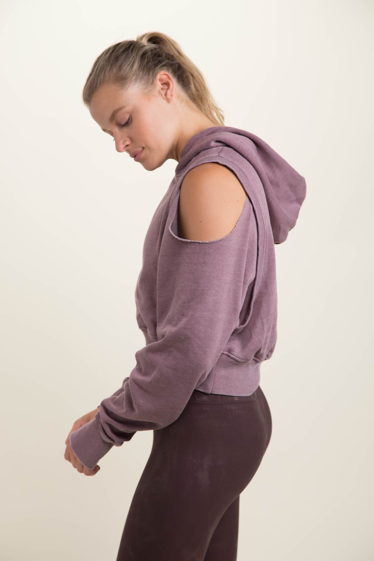 Hooded Sweatshirt Open Shoulder Crop - House of Drip Apparel
