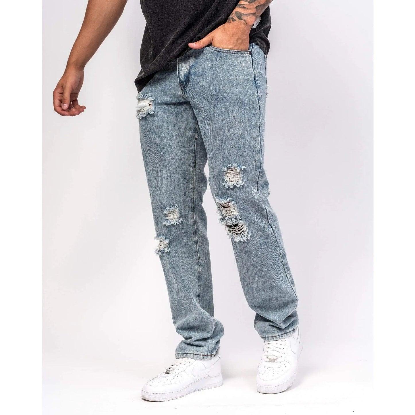 Liquor N Poker Straight Leg Ripped Jeans - House of Drip Apparel