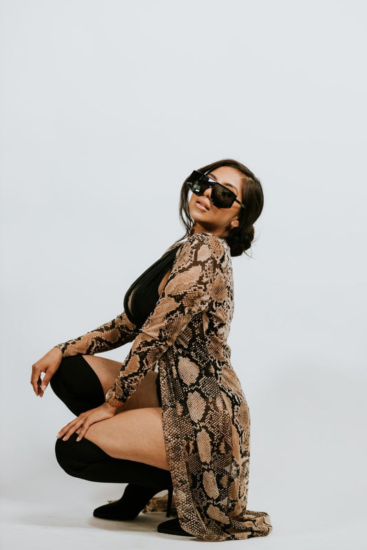 Longline Duster In Snake Print Mesh - House of Drip Apparel