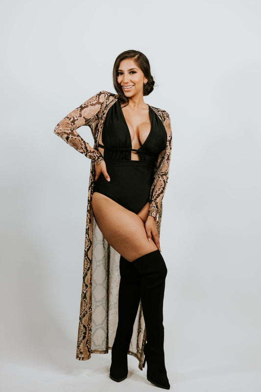 Longline Duster In Snake Print Mesh - House of Drip Apparel