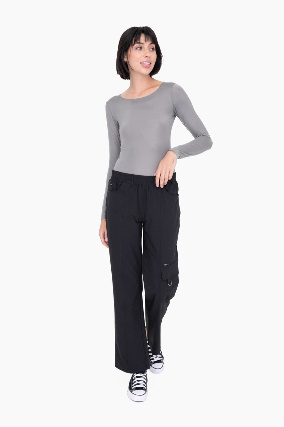 Metallic Scoop Neck Long Sleeve Bodysuit