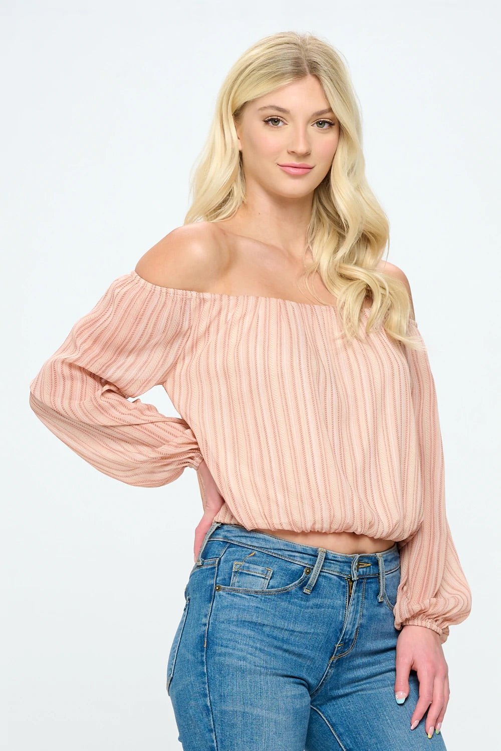Off Shoulder Stripe Yoru Chiffon - House of Drip Apparel