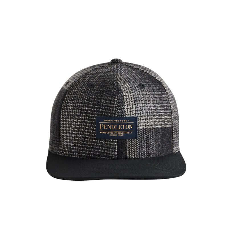 Plaid Flat Brim Hat Patchwork Black - Pendleton featuring a stylish plaid design and flat brim.