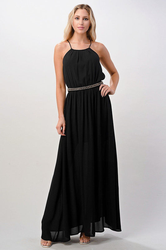 Pleated Cami Chiffon Maxi Dress - House of Drip Apparel