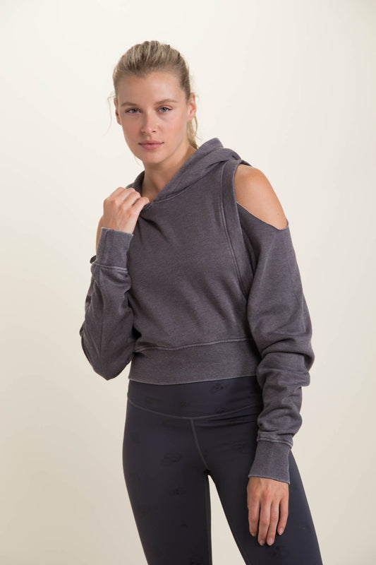 Hooded Sweatshirt Open Shoulder Crop
