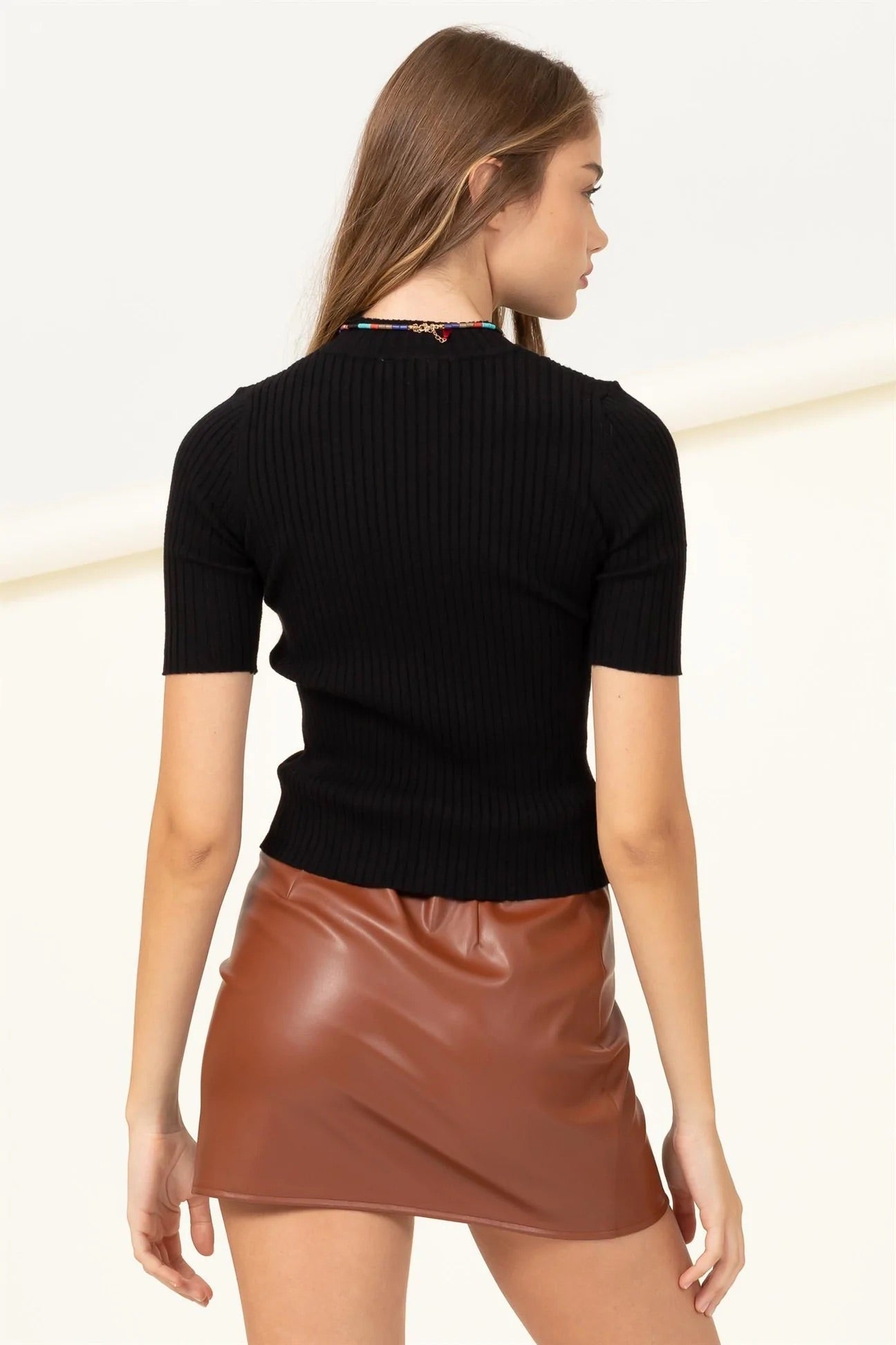 She's Cool Mock - Neck Ribbed Sweater Top - House of Drip Apparel