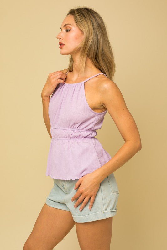 Sleeveless Halter Neck Peplum Top - House of Drip Apparel