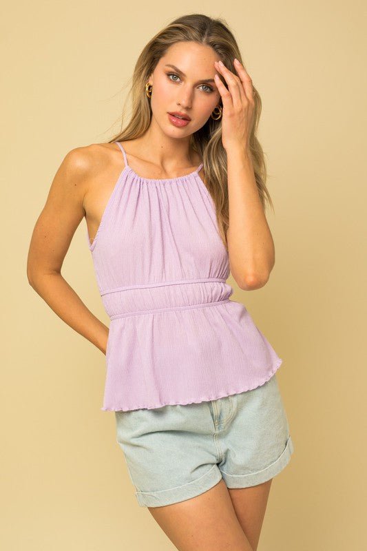 Sleeveless Halter Neck Peplum Top - House of Drip Apparel