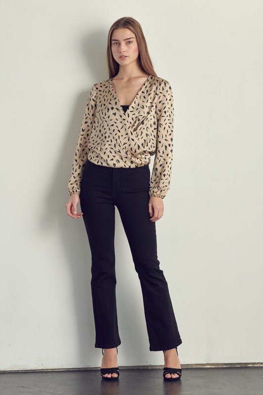 Surplice Long Sleeve Satin Blouse Top - House of Drip Apparel