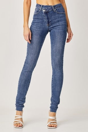 High-Rise Long Inseam Crossover Skinny Jeans
