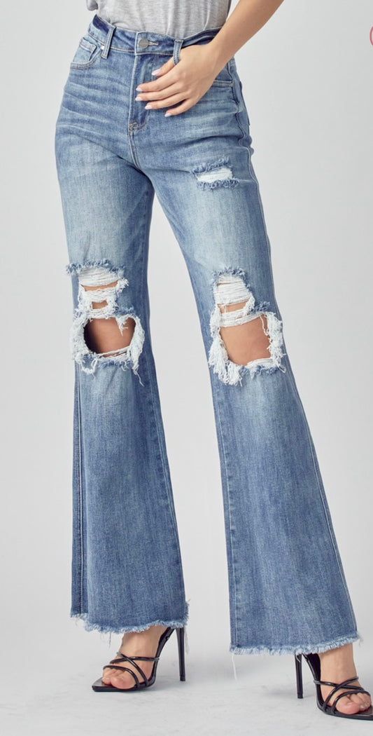 High Rise Distressed Wide Leg Dad Jeans