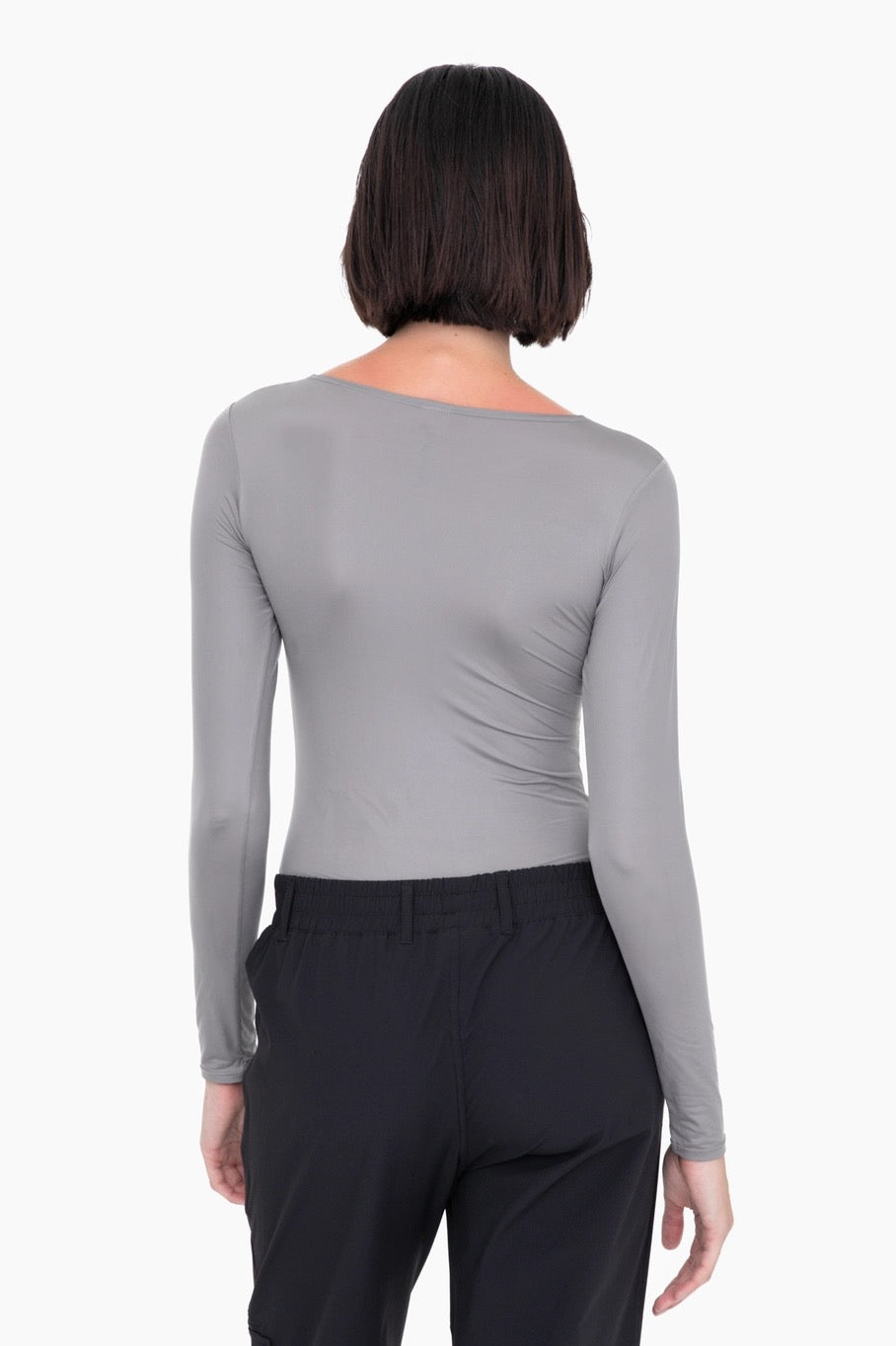 Metallic Scoop Neck Long Sleeve Bodysuit